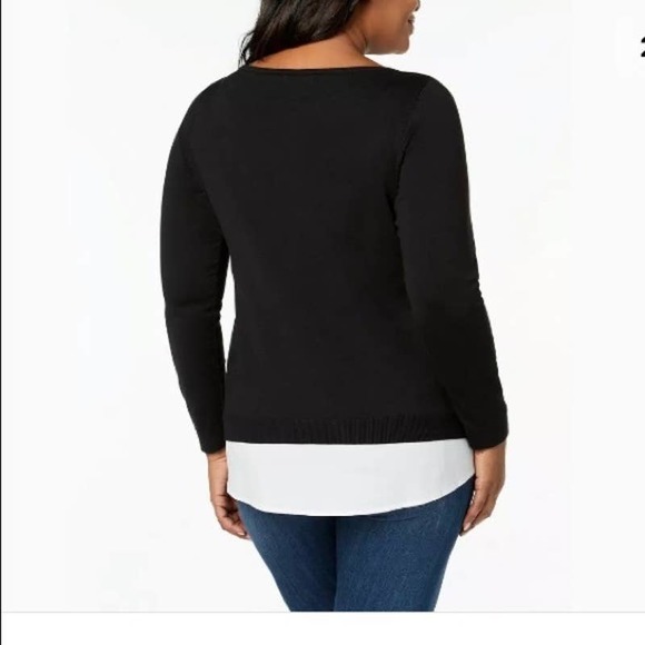 Charter Club Layered Look Sweater Long Sleeve Floral Size M Black Fall Winter - Picture 2 of 7